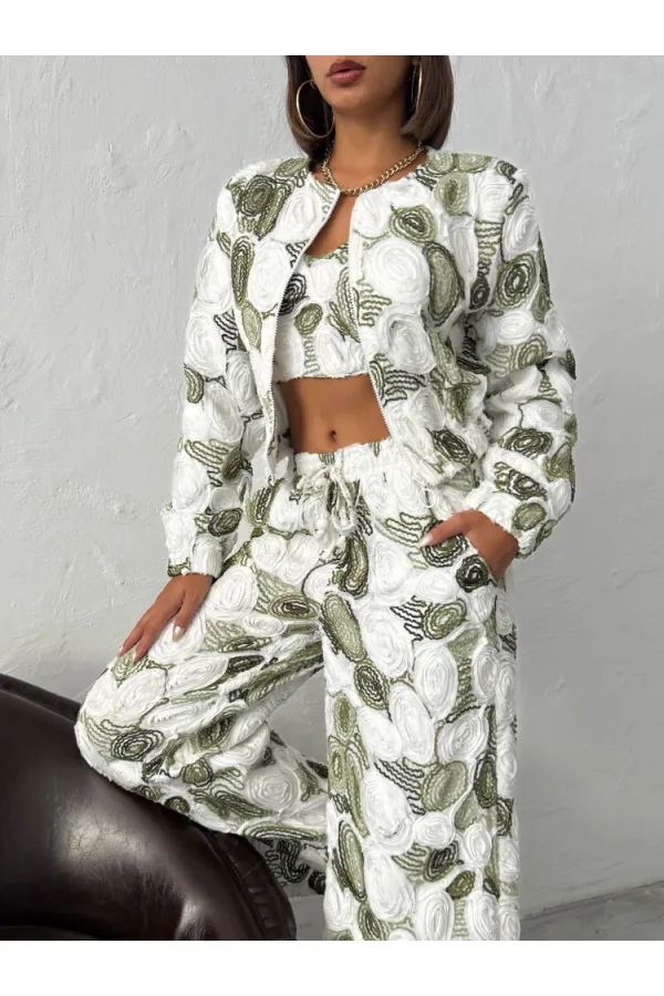 Topshow Toptan Desenli Fermuarlı Ceket – Şık Ve Modern Tarz - Haki | F1975