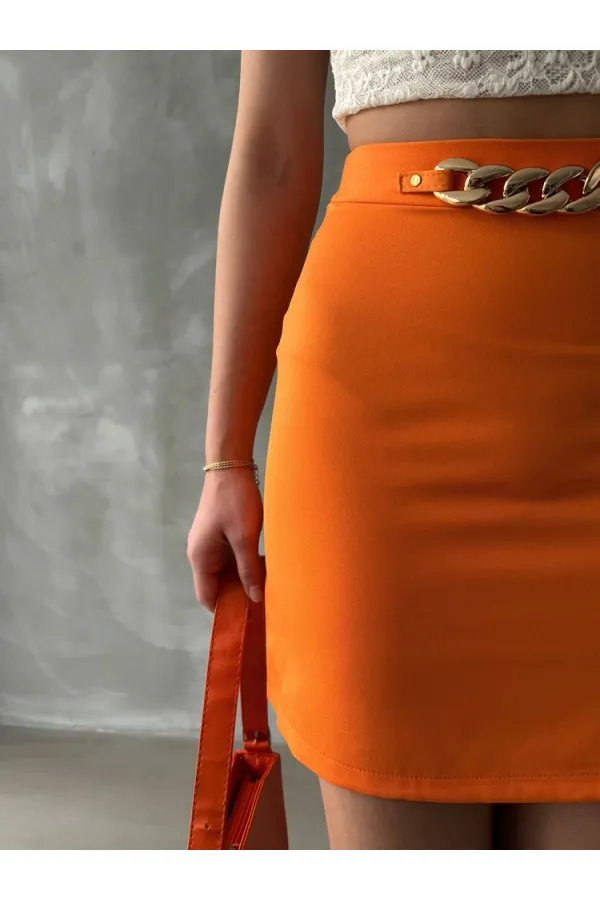 Jupe au-dessus du genou avec chaîne de taille - Orange (vente en gros) | TOPSHOW