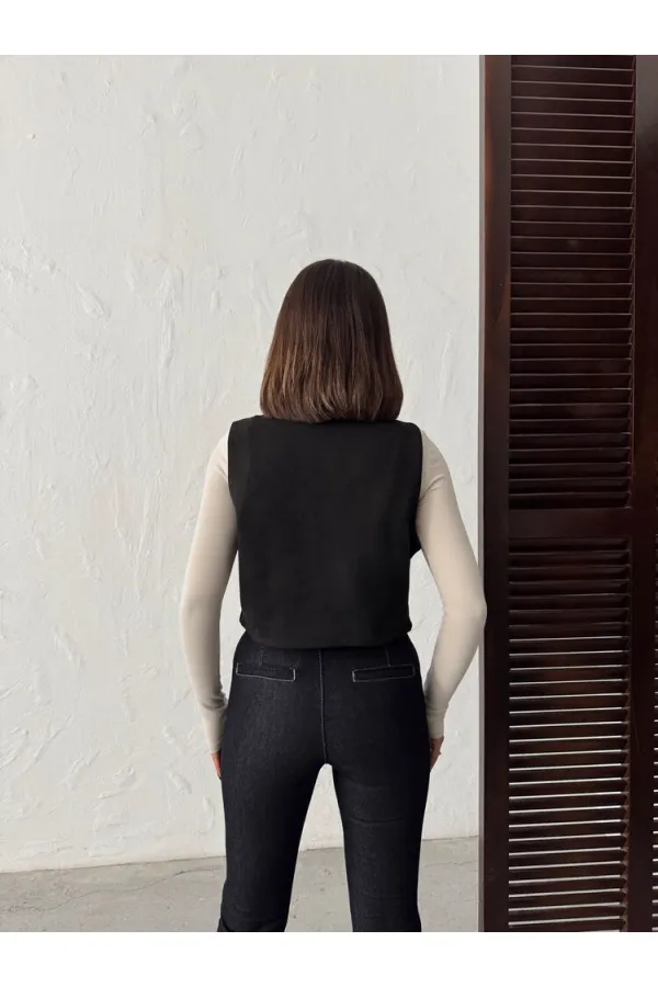 Gilet en daim scuba à applications Topshow - Noir | F2025