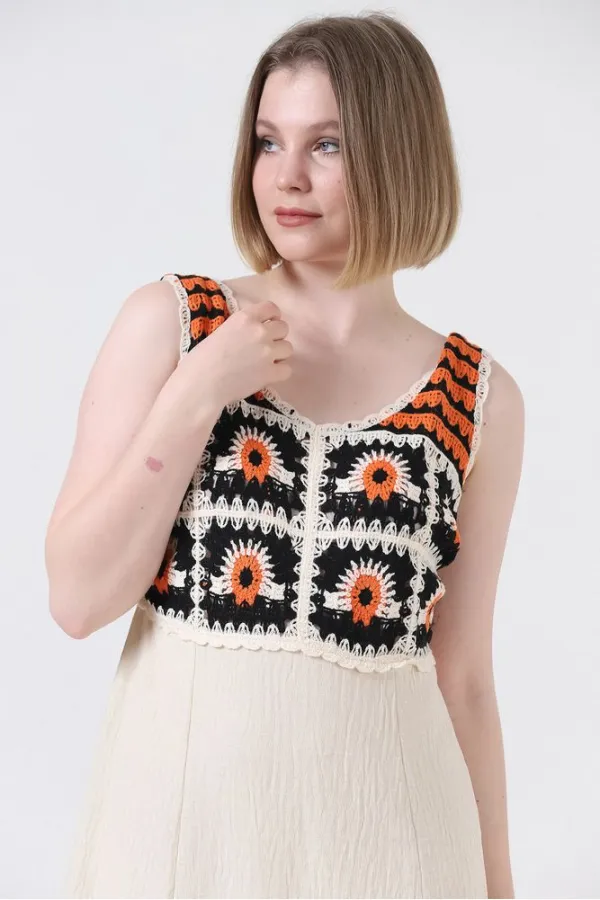 Robe Topshow orange pierre à bretelles et application corporelle en lin, vente en gros