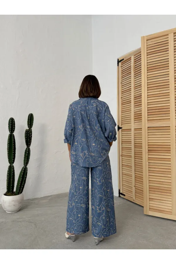 Nakışlı Gömlek - Koyu Mavi Dsn1 | Topshow | F1899