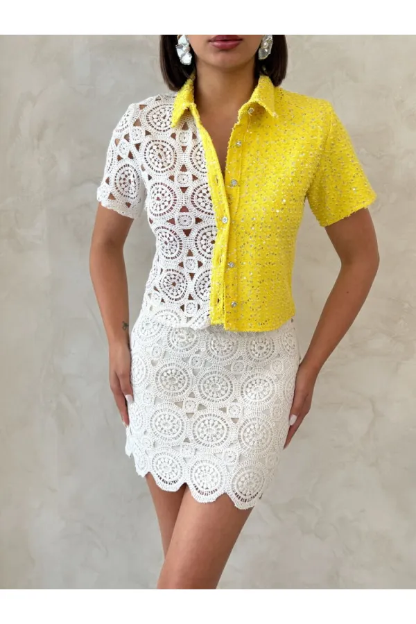 Denim Lace Wholesale Shirt - Raw Yellow | Topshow