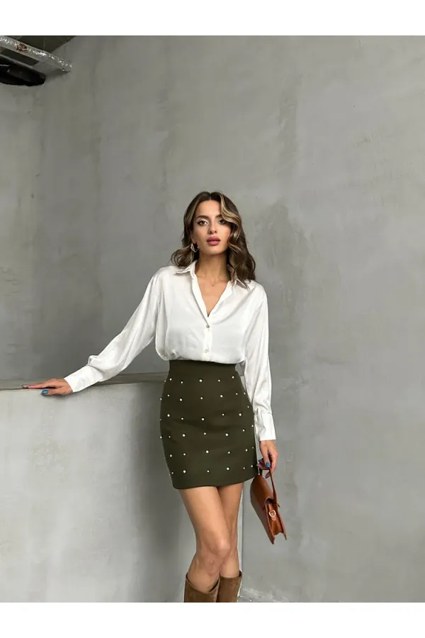 Noktalı Toptan Etek - Haki | TOPSHOW | F1627