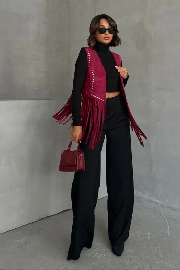 Topshow Burgundy Tassel Drop Wholesale Vest | F1806
