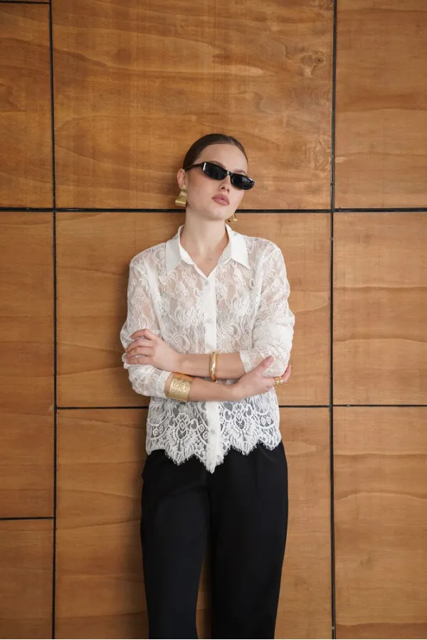 Lace Wholesale Shirts - Cream | F2073 - Topshow