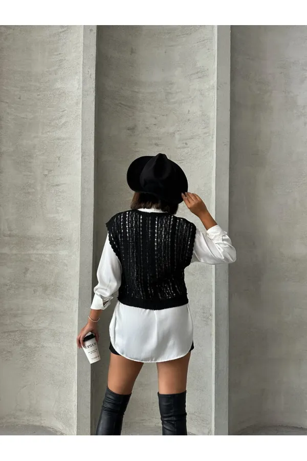 Topshow Black Braided V-Neck Wholesale Blouse