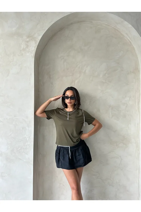 Topshow Haki Çoban Dikişli Toptan Tişört