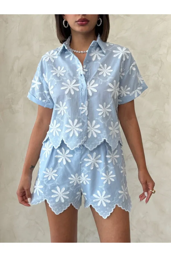 Nakışlı Toptan Gömlek - Mavi | Topshow