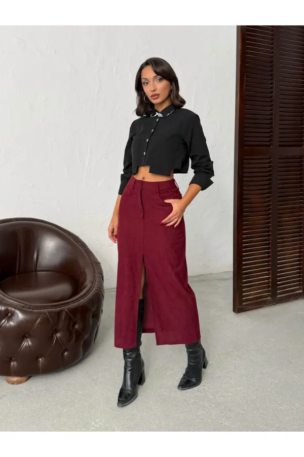 Jupe en velours côtelé Topshow en gros - Bordeaux | F2033