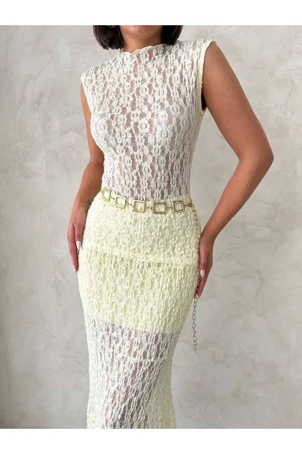 Blouse en dentelle à manches zéro - Jaune (vente en gros) | Topshow