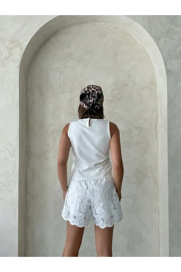 Dantel Şort - Krem | Topshow