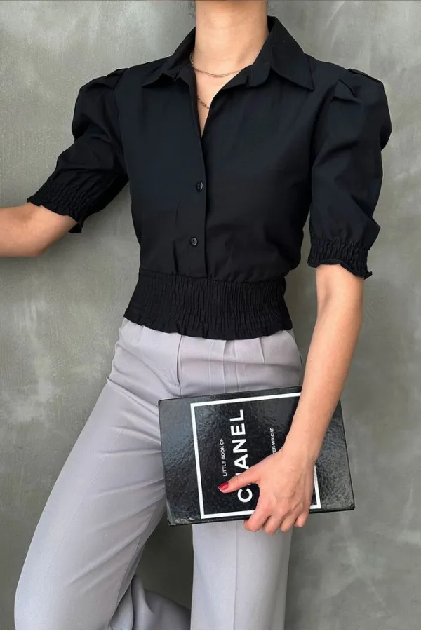 Chemise Topshow noire à boutons en gipel, vente en gros