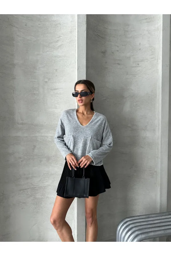 Shepherd's Stitched Knitwear Wholesale Blouse - Gray | TOPSHOW | F1652
