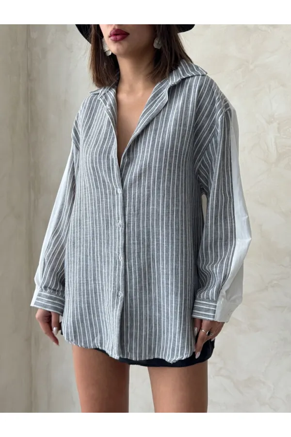 Kot Detaylı Toptan T-Shirt - Krem Mavi | Topshow | F1917