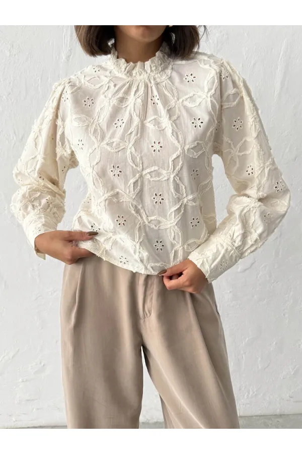 Topshow - Chemisier brodé à manches longues pour femme (vente en gros) - Élégant et moderne - Pierre