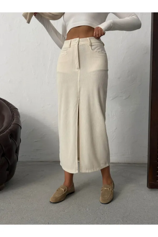 Jupe en velours côtelé Topshow en gros - Crème | F2033