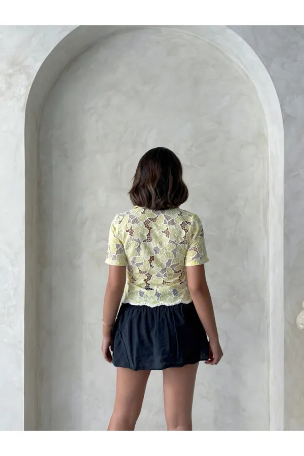 Dantel Gömlek - Sarı | Topshow