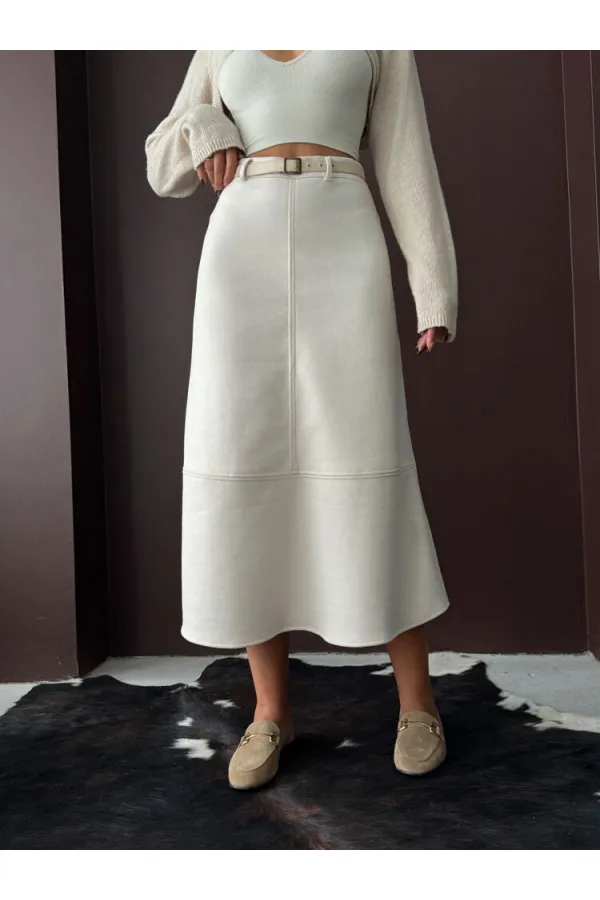 Topshow Scuba Suede Skirt - Stone | F2004