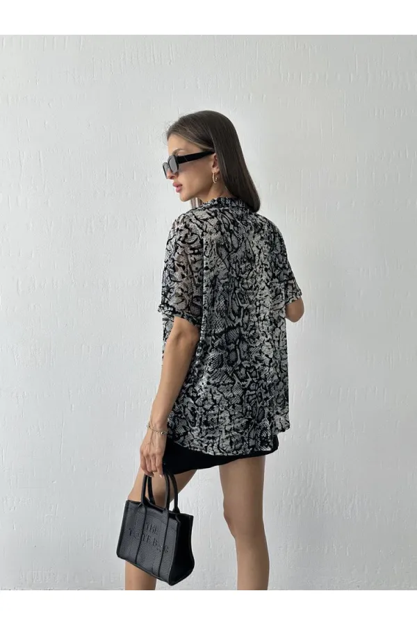 Topshow Gray Leopard Burnt Velvet Wholesale Shirt