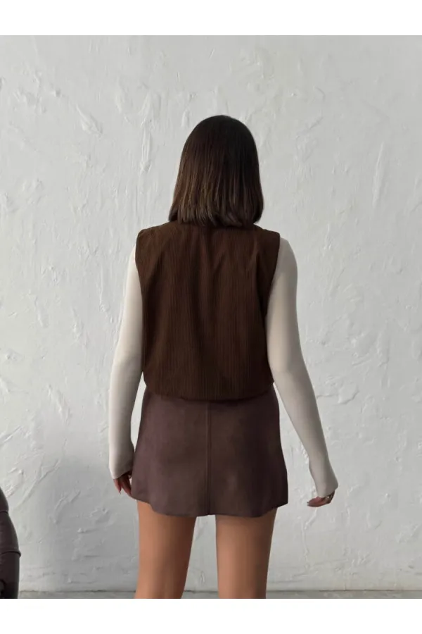 Topshow - Gilet en velours brodé en gros - Marron