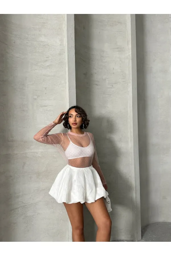 Polka Dot Tulle Wholesale Blouse - Pink | TOPSHOW | F1603