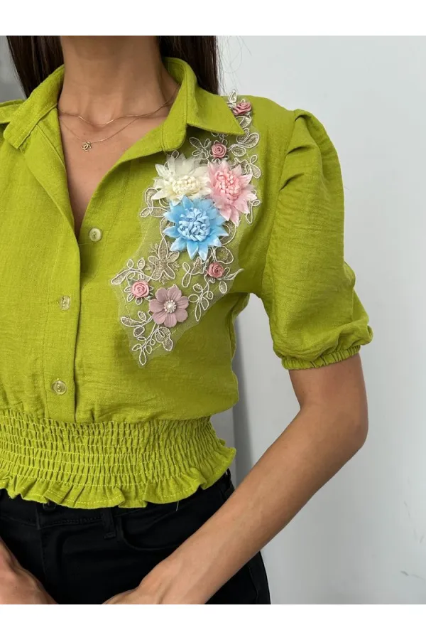 Chemise en lin à fleurs et poitrine de cacahuète Topshow en gros