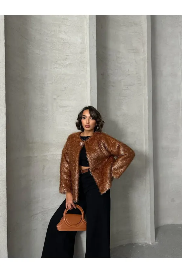 Gilet à franges pailletées en gros - Marron | TOPSHOW | F1837