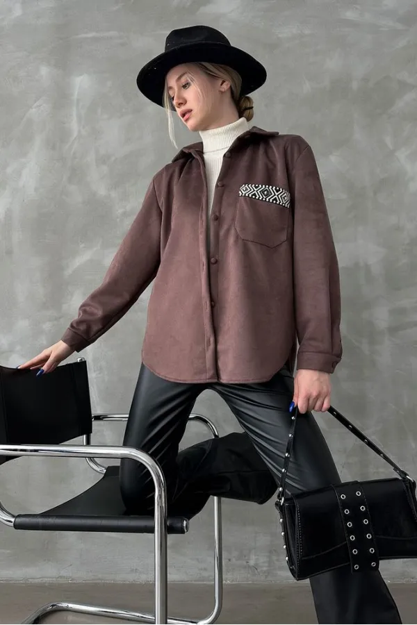 Chemise en daim marron (vente en gros) | TOPSHOW | F1517