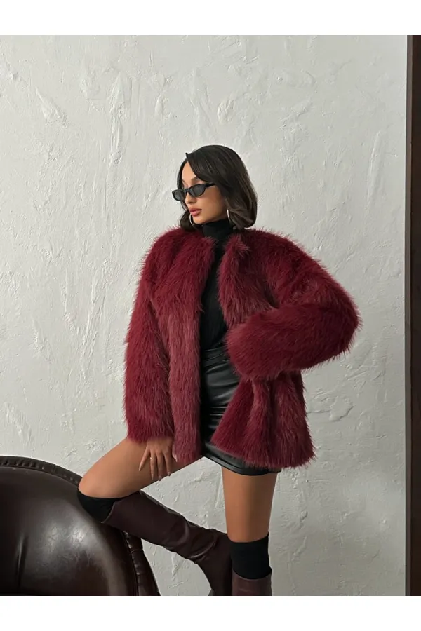 Faux Fur Wholesale Jacket - Burgundy | TOPSHOW | F1608