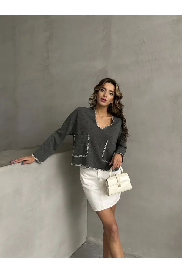 Blouse en maille Shepherd's Stitched Knitwear en gros - Kaki | TOPSHOW | F1652