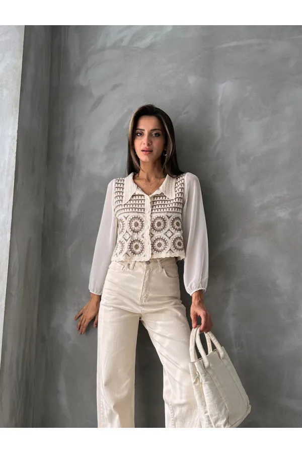 Gilet court à motif floral en gros | F0025 - Marron pierre | TOPSHOW | F0025