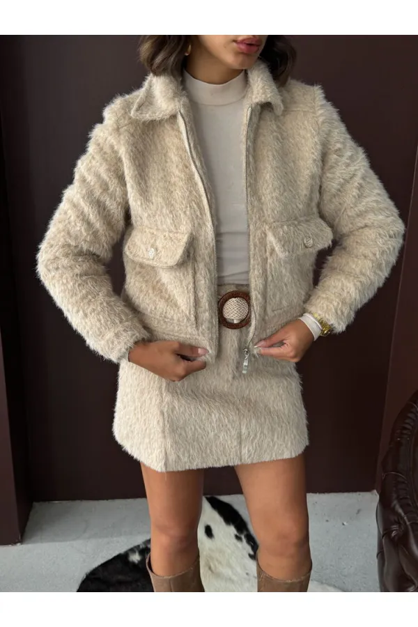 Topshow - Vestes pour femmes effet fourrure (vente en gros) - Gris pierre