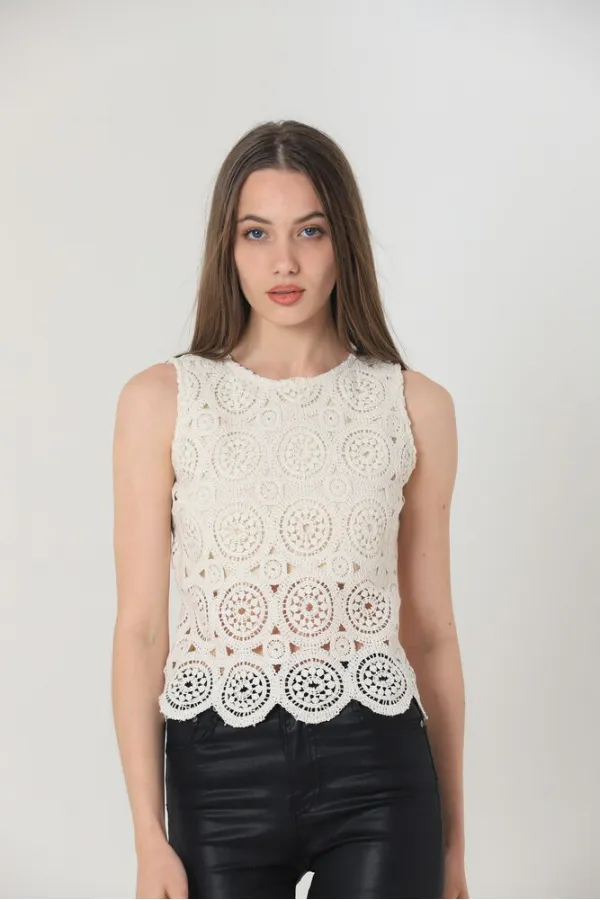 T-shirt à manches zéro et col rond en dentelle, vente en gros - Brut | TOPSHOW