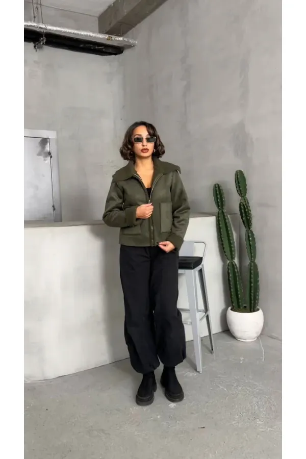 Manteau en peluche suédée F en gros - Kaki | TOPSHOW | F1856