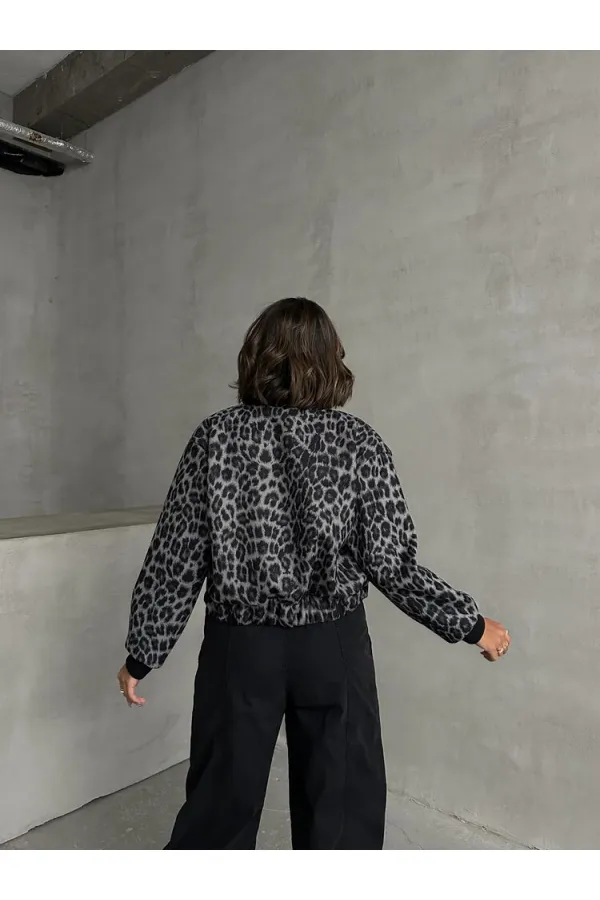 Kaşe Toptan Mont - Gri Leopar | TOPSHOW | F1827