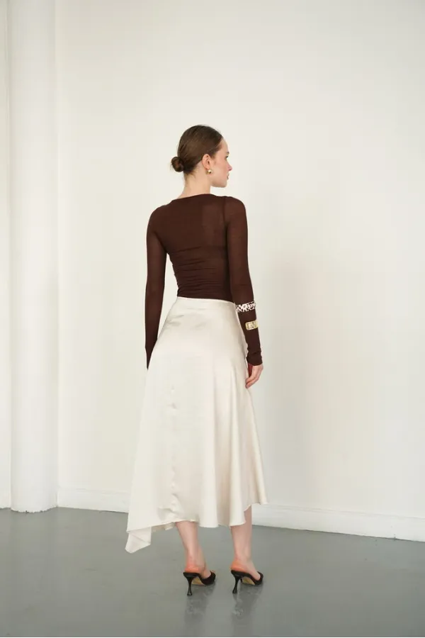 Jupe en satin avec détails en dentelle - Pierre | D2976 - Topshow (vente en gros)