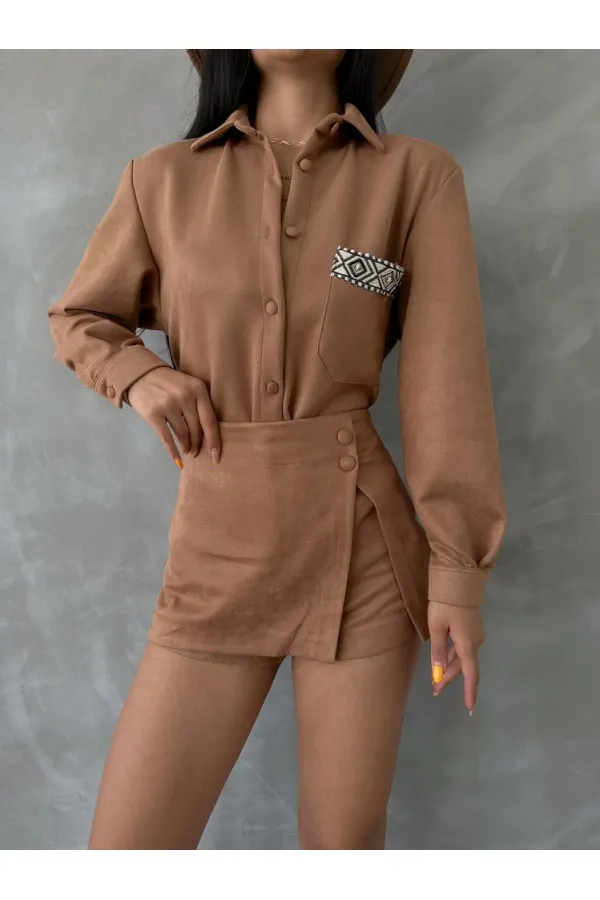 Chemise en daim en gros - Beige | TOPSHOW | F1517