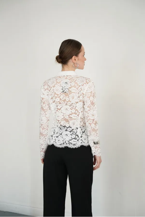 Wholesale Embroidered Lace Shirts - Cream | F2081 - Topshow