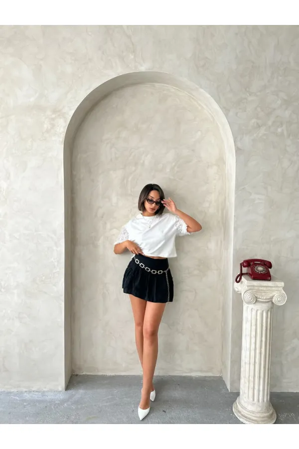 Sleeve Detailed T-Shirt - Cream Topshow