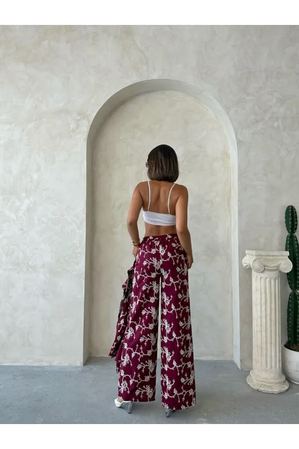 Süzüne Embroidered Trousers - Claret Red | Topshow | F1927