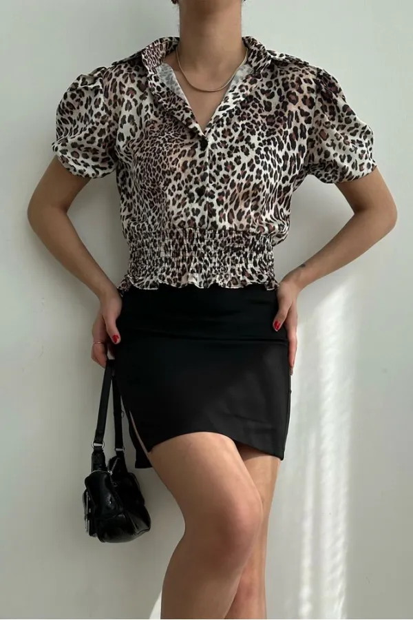 Chemise plissée Topshow Small Leopard Waist Gipel Ouzu en gros