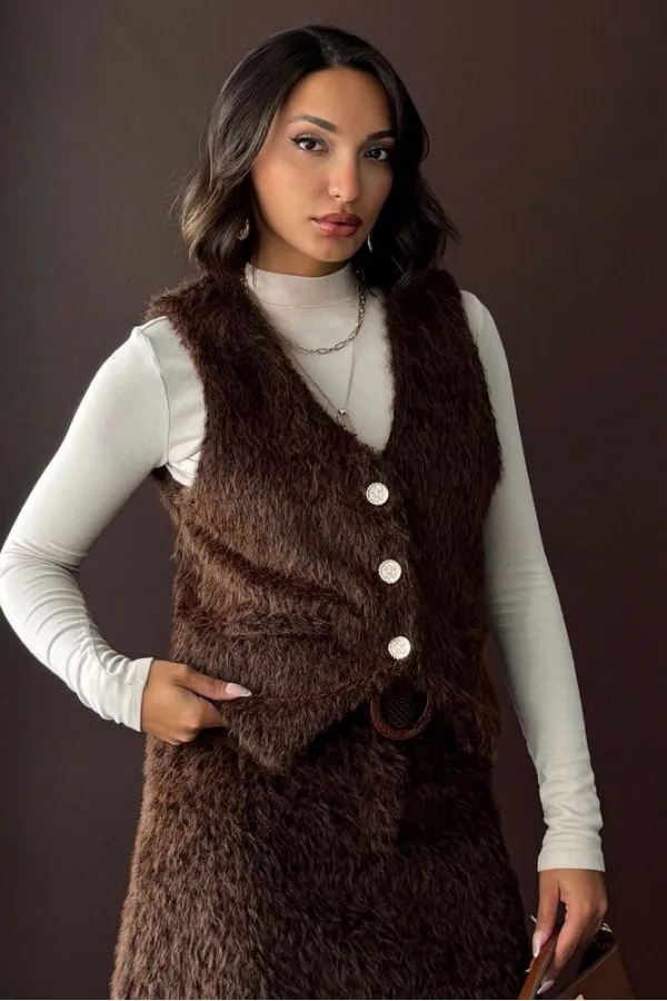 Topshow - Gilet à plumes marron style vintage pour femme (vente en gros)