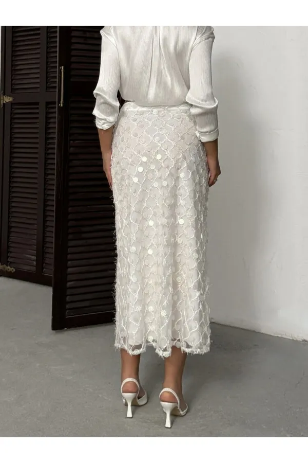 Jupe midi de soirée Topshow à sequins - Crème | Automne/Hiver 2012