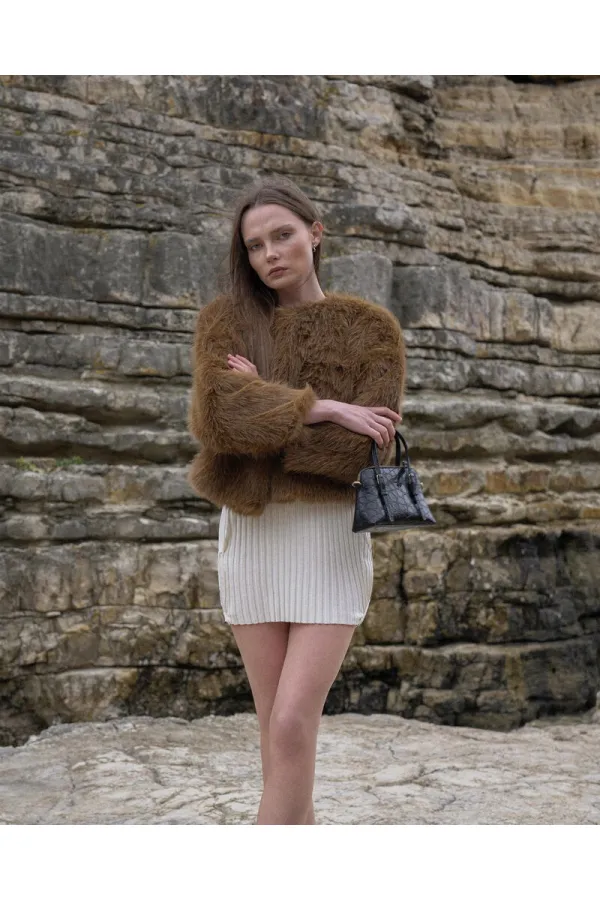 Veste en fausse fourrure marron (vente en gros) | TOPSHOW | F1615