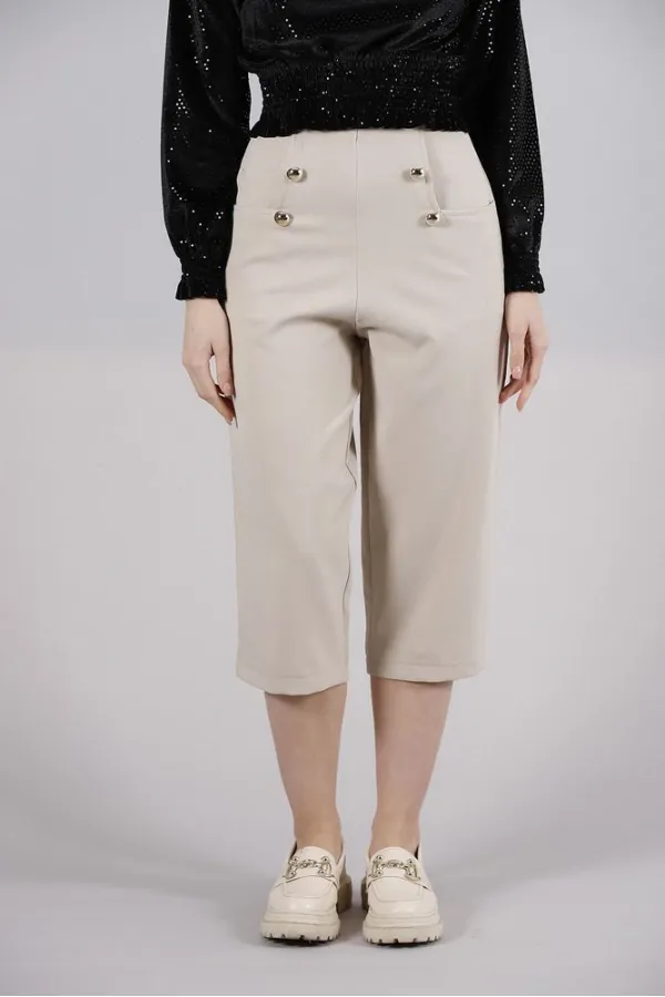 Pantalon décontracté à poches en L et boutons décoratifs - Gris clair | TOPSHOW | F0996