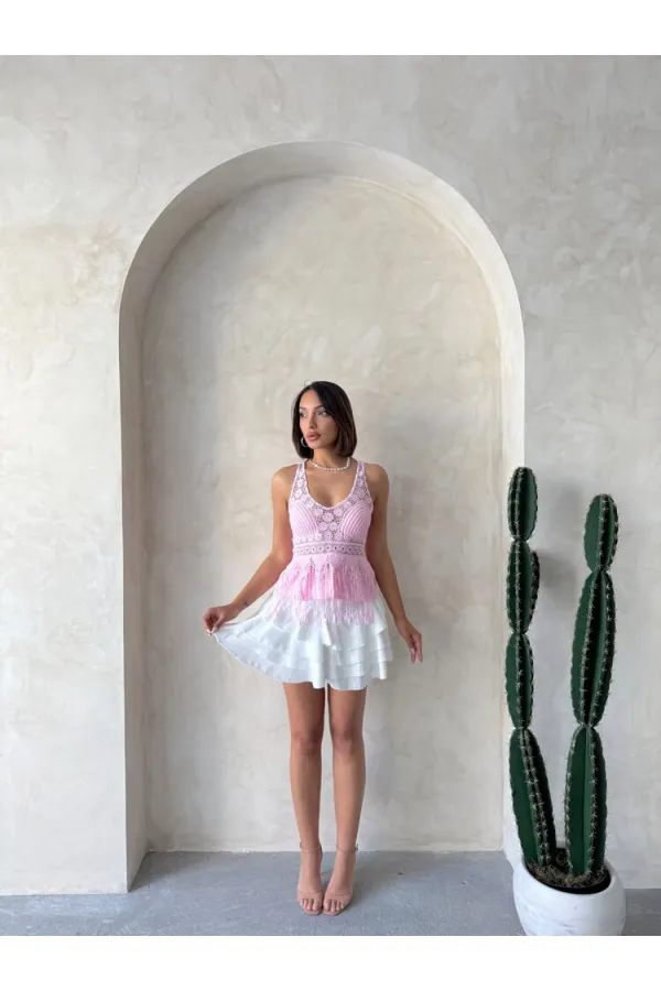 Güpür Detaylı Askılı Toptan Bluz   Pembe | Topshow