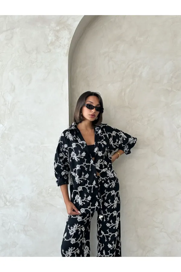 Nakışlı Gömlek - Siyah | Topshow | F1951