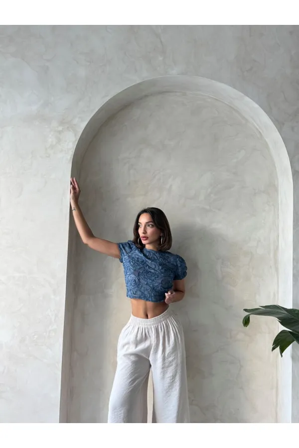 Topshow Haut en organza indigo, blouse en gros