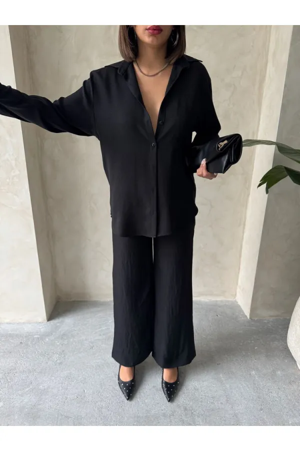 Topshow Siyah Keten Toptan Pantolon