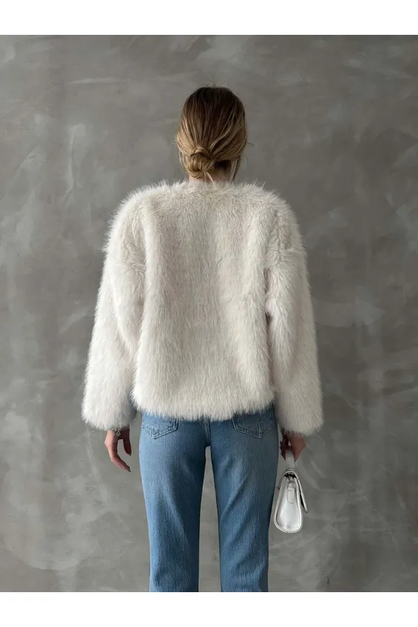 Topshow Krem Suni Kürk Toptan Ceket | F1615